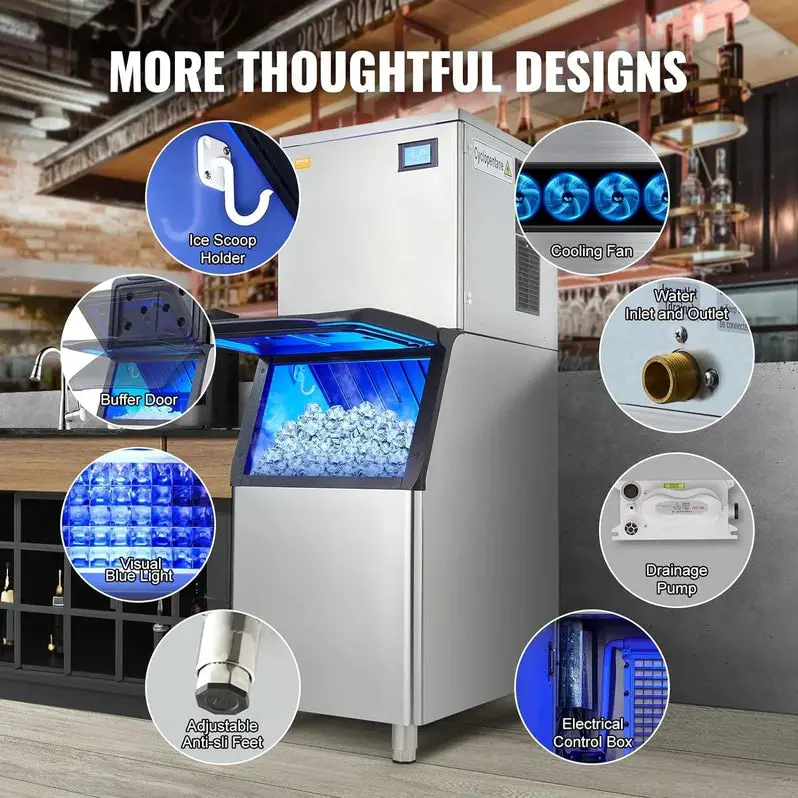 VEVOR Commercial Ice Maker – 360 lbs/24H Output with 330.7 lbs Storage Bin