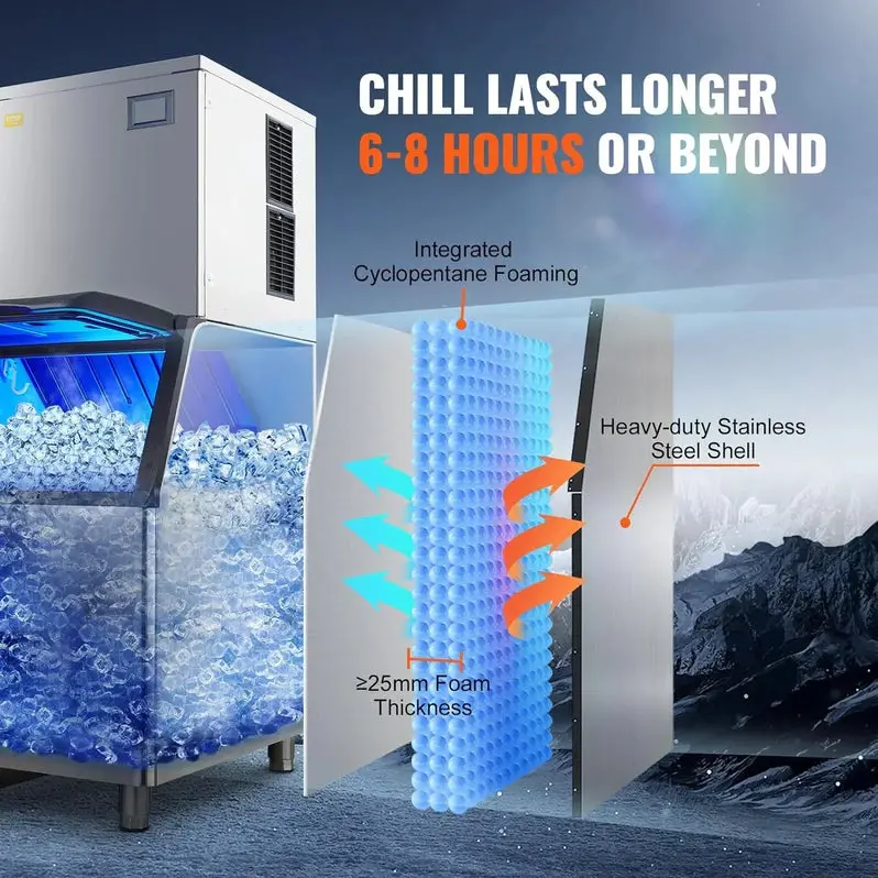 VEVOR Commercial Ice Maker – 360 lbs/24H Output with 330.7 lbs Storage Bin