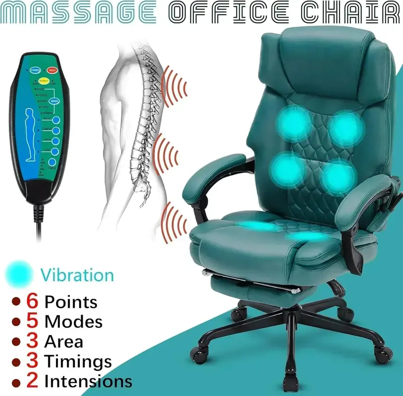 Vibrating Massage Office Chair – Heated Seat, 6-Point Vibration, and Extendable Footrest 2