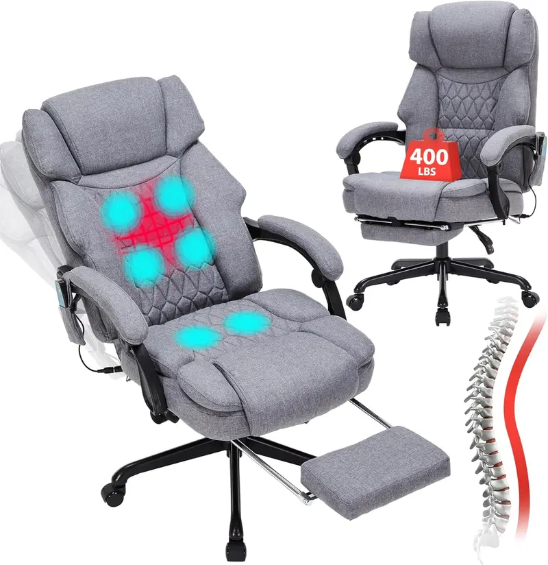 Vibrating Massage Office Chair – Heated Seat, 6-Point Vibration, and Extendable Footrest
