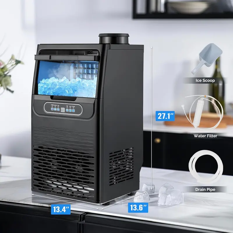 VINGLI Commercial Undercounter Ice Maker – 90 lbs/24H Output, 11 lbs Storage, Dual Water Inlets, Self-Cleaning & Timer Functions 2
