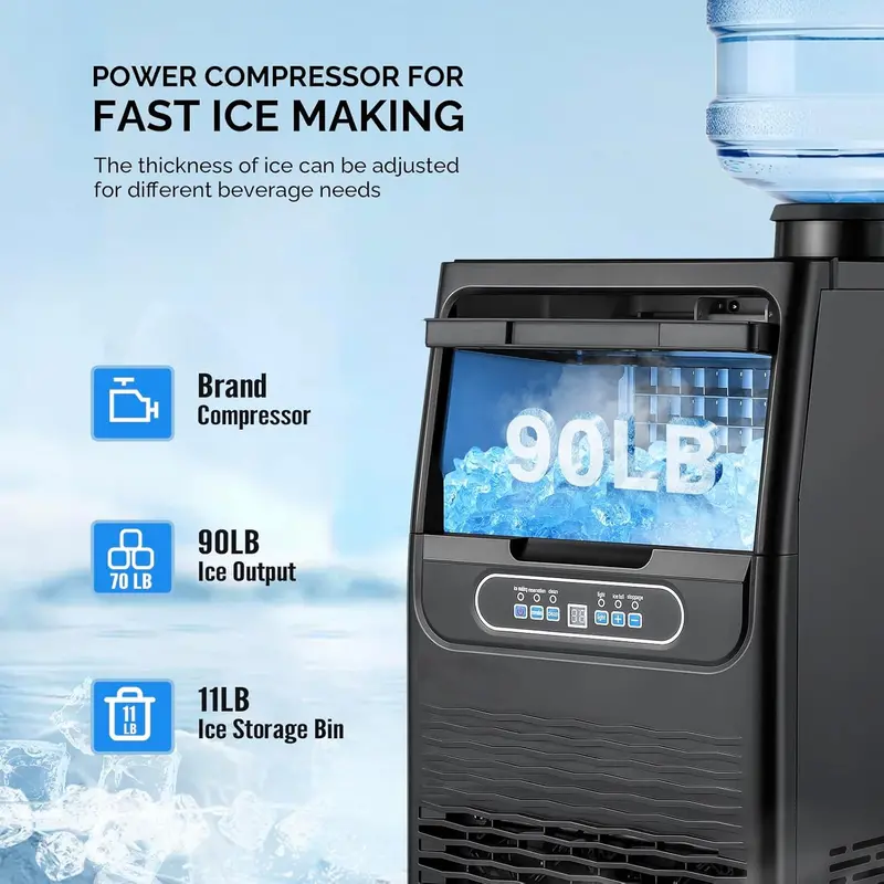 VINGLI Commercial Undercounter Ice Maker – 90 lbs/24H Output, 11 lbs Storage, Dual Water Inlets, Self-Cleaning & Timer Functions