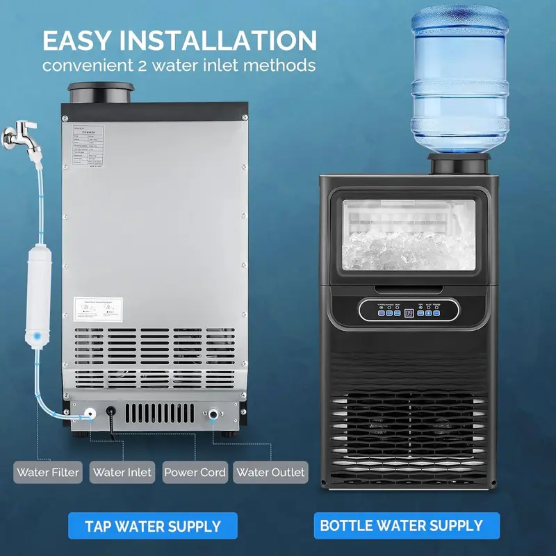 VINGLI Commercial Undercounter Ice Maker – 90 lbs/24H Output, 11 lbs Storage, Dual Water Inlets, Self-Cleaning & Timer Functions