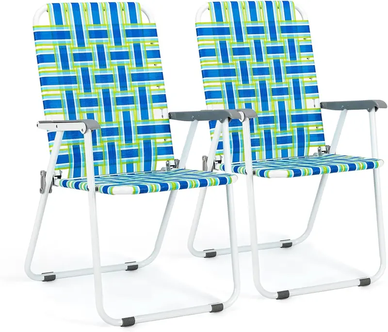 VINGLI Dual Pack Webbed Lawn Folding Chairs – Lightweight Beach & Outdoor Seating
