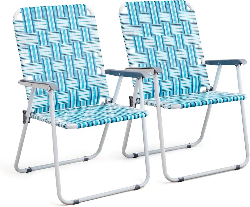 VINGLI Foldable Webbed Lawn Chairs – 2-Pack Portable Beach & Outdoor Seating