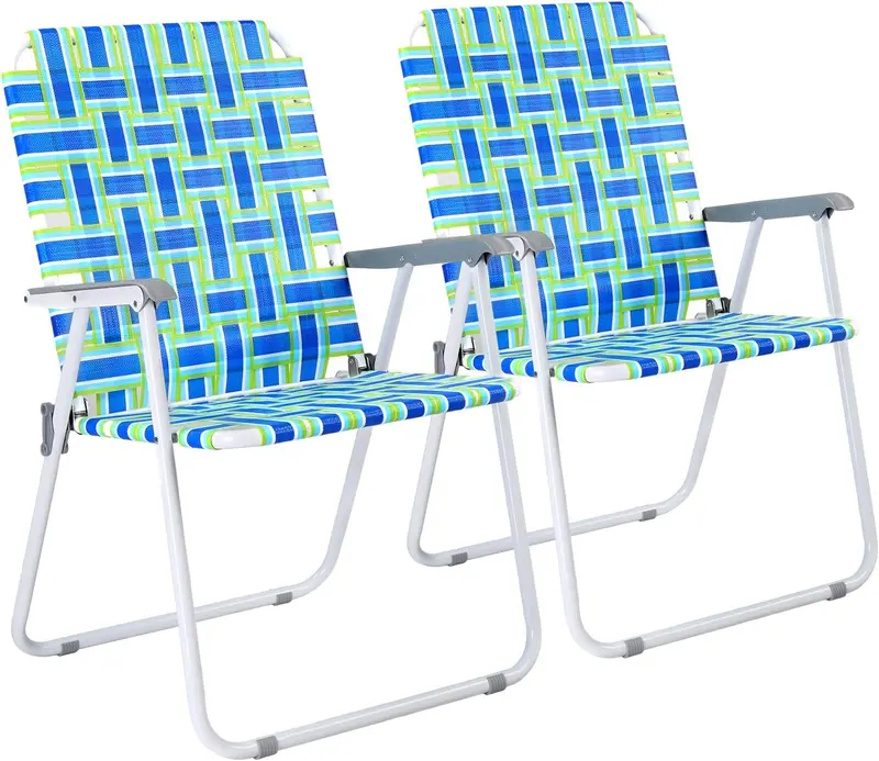 VINGLI Foldable Webbed Lawn Chairs – 2-Pack Portable Beach & Outdoor Seating