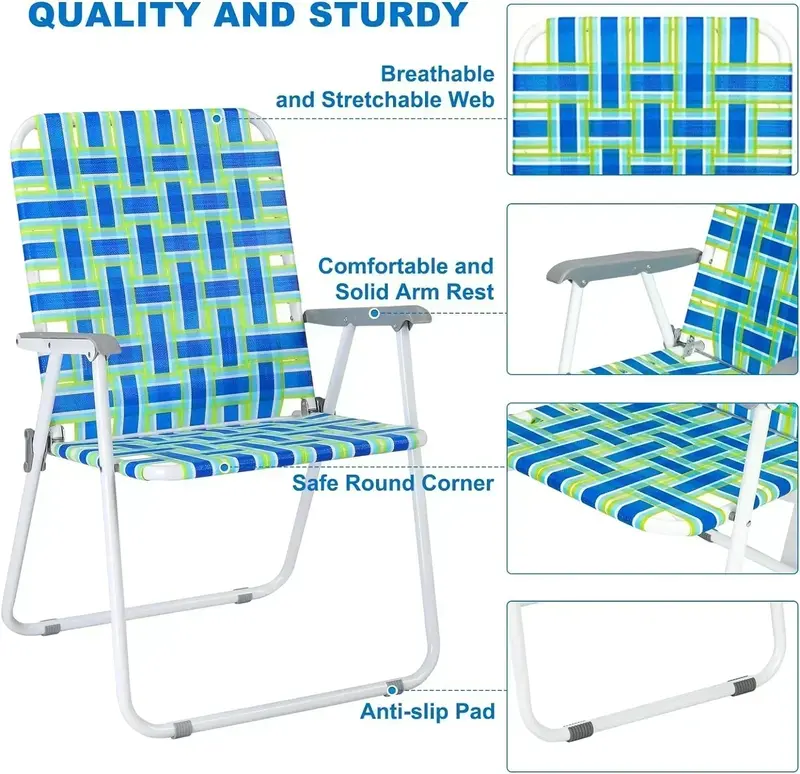VINGLI Foldable Webbed Lawn Chairs – 2-Pack Portable Beach & Outdoor Seating