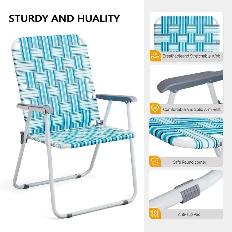 VINGLI Foldable Webbed Lawn Chairs – 2-Pack Portable Beach & Outdoor Seating