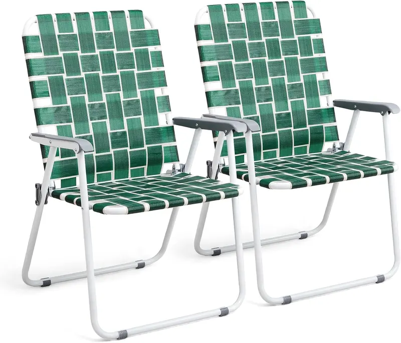 VINGLI Foldable Webbed Lawn Chairs – 2-Pack Portable Beach & Outdoor Seating