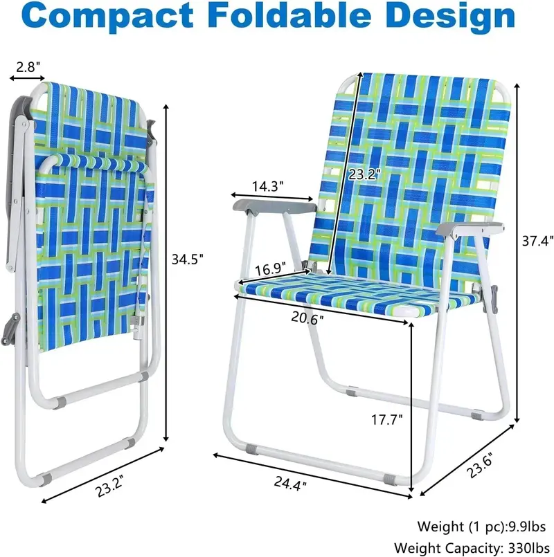 VINGLI Foldable Webbed Lawn Chairs – 2-Pack Portable Beach & Outdoor Seating