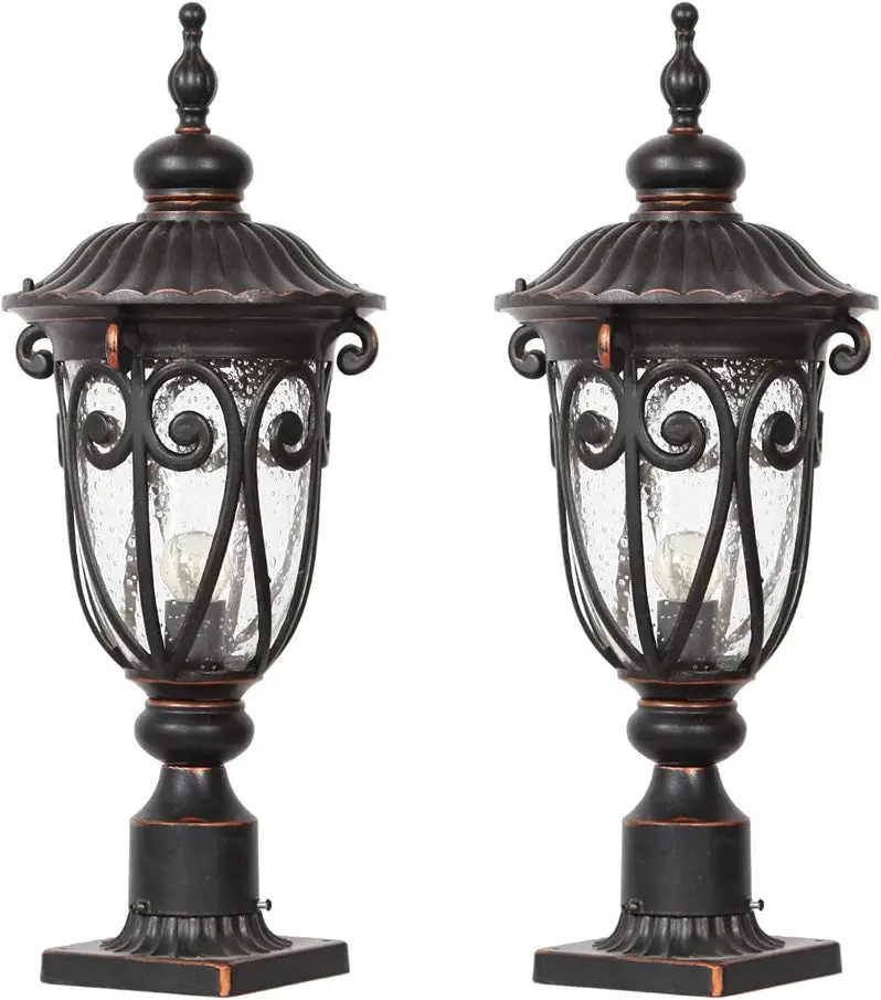 Vintage-Style Aluminum Outdoor Wall Sconce – 23-Inch Exterior Lantern with Seeded Glass Shade, Pack of 2 (Bronze Finish)