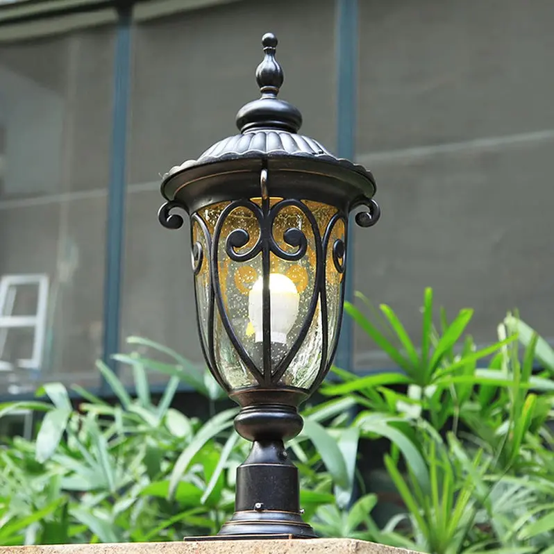 Vintage-Style Aluminum Outdoor Wall Sconce – 23-Inch Exterior Lantern with Seeded Glass Shade, Pack of 2 (Bronze Finish)