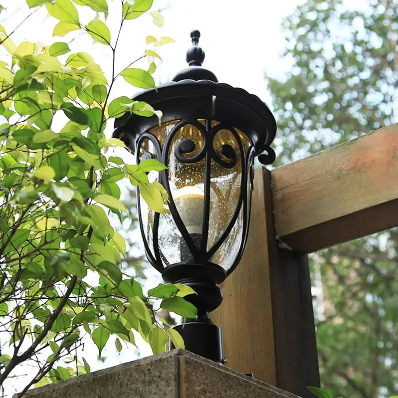 Vintage-Style Aluminum Outdoor Wall Sconce – 23-Inch Exterior Lantern with Seeded Glass Shade, Pack of 2 (Bronze Finish)