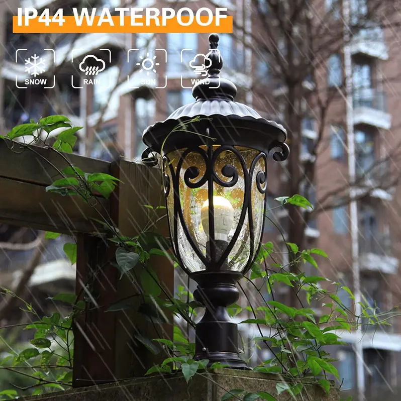 Vintage-Style Aluminum Outdoor Wall Sconce – 23-Inch Exterior Lantern with Seeded Glass Shade, Pack of 2 (Bronze Finish)