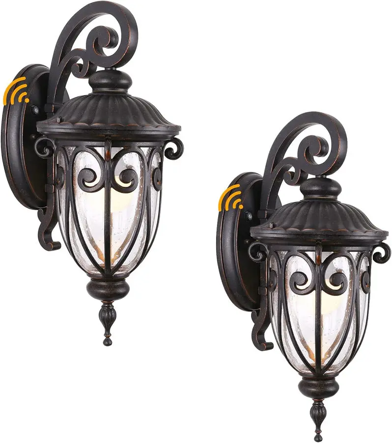 Vintage-Style Aluminum Outdoor Wall Sconce – 23-Inch Exterior Lantern with Seeded Glass Shade, Pack of 2 (Bronze Finish)