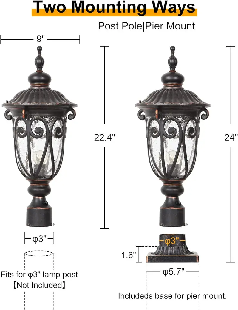 Vintage-Style Aluminum Outdoor Wall Sconce – 23-Inch Exterior Lantern with Seeded Glass Shade, Pack of 2 (Bronze Finish)