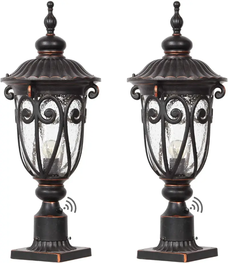 Vintage-Style Aluminum Outdoor Wall Sconce – 23-Inch Exterior Lantern with Seeded Glass Shade, Pack of 2 (Bronze Finish)