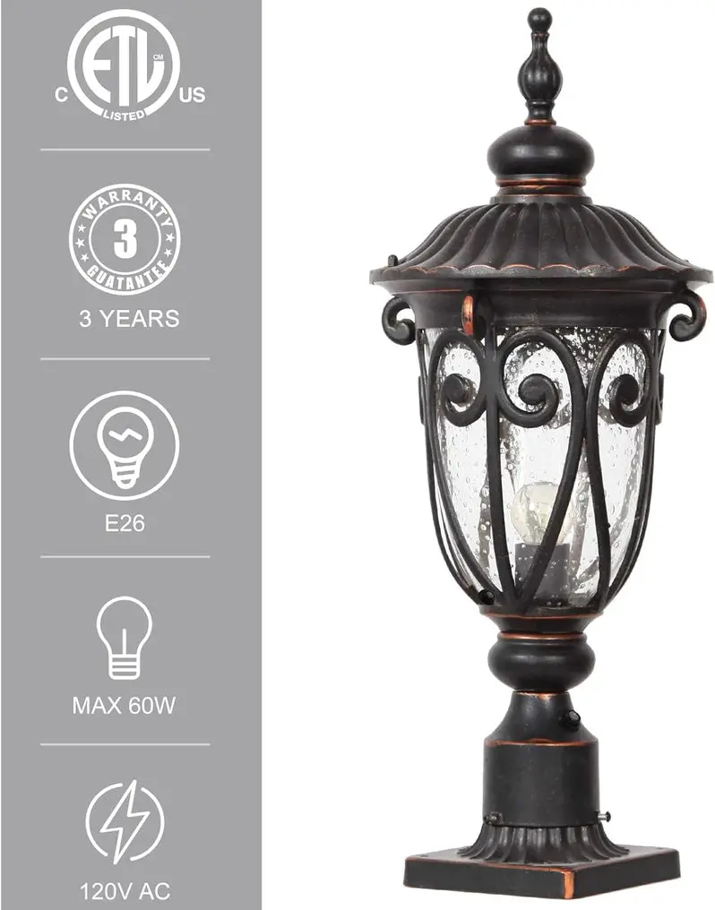 Vintage-Style Aluminum Outdoor Wall Sconce – 23-Inch Exterior Lantern with Seeded Glass Shade, Pack of 2 (Bronze Finish)