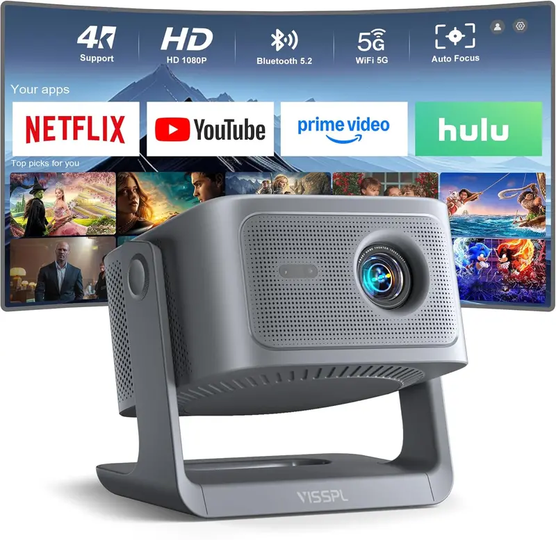 VISSPL 4K Smart Projector — Dolby Audio, Auto Focus, 3D Compatibility, and Seamless WiFi Integration