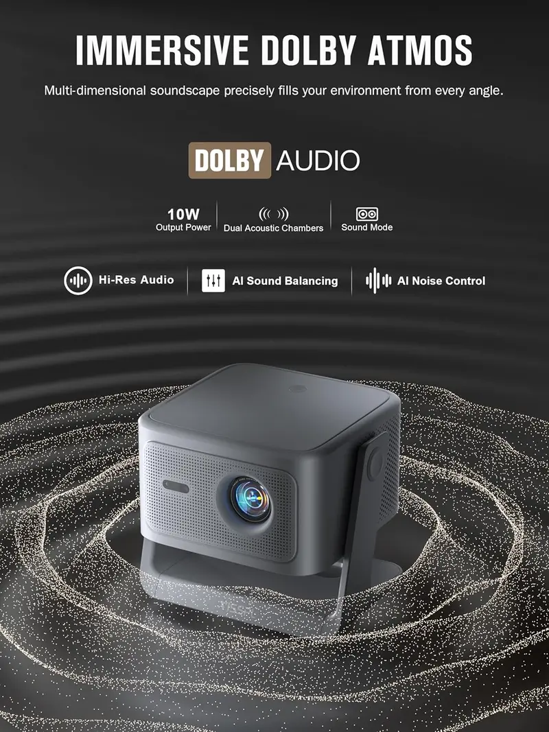 VISSPL 4K Smart Projector — Dolby Audio, Auto Focus, 3D Compatibility, and Seamless WiFi Integration