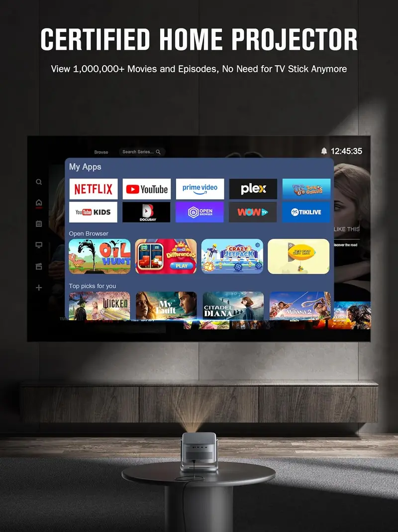 VISSPL 4K Smart Projector — Dolby Audio, Auto Focus, 3D Compatibility, and Seamless WiFi Integration