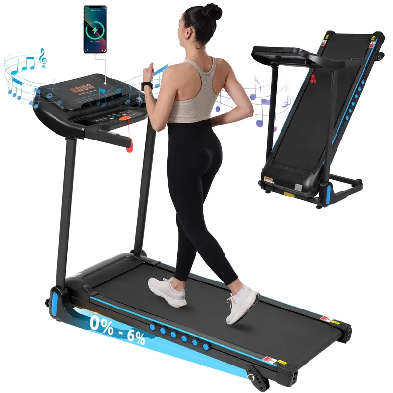 VLDTDRDI 3.5HP Folding Treadmill – 500LB Capacity, 10MPH, Bluetooth Speaker, USB Charging, Incline & Heart Rate Monitoring