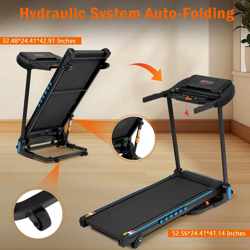 VLDTDRDI 3.5HP Folding Treadmill – 500LB Capacity, 10MPH, Bluetooth Speaker, USB Charging, Incline & Heart Rate Monitoring