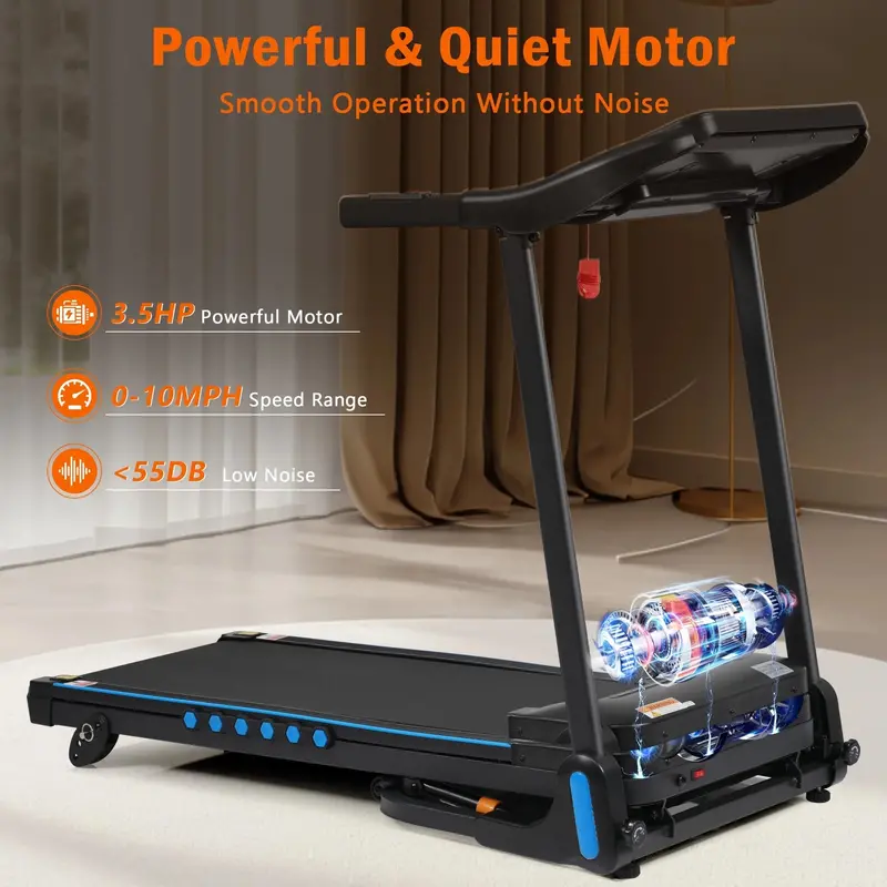VLDTDRDI 3.5HP Folding Treadmill – 500LB Capacity, 10MPH, Bluetooth Speaker, USB Charging, Incline & Heart Rate Monitoring