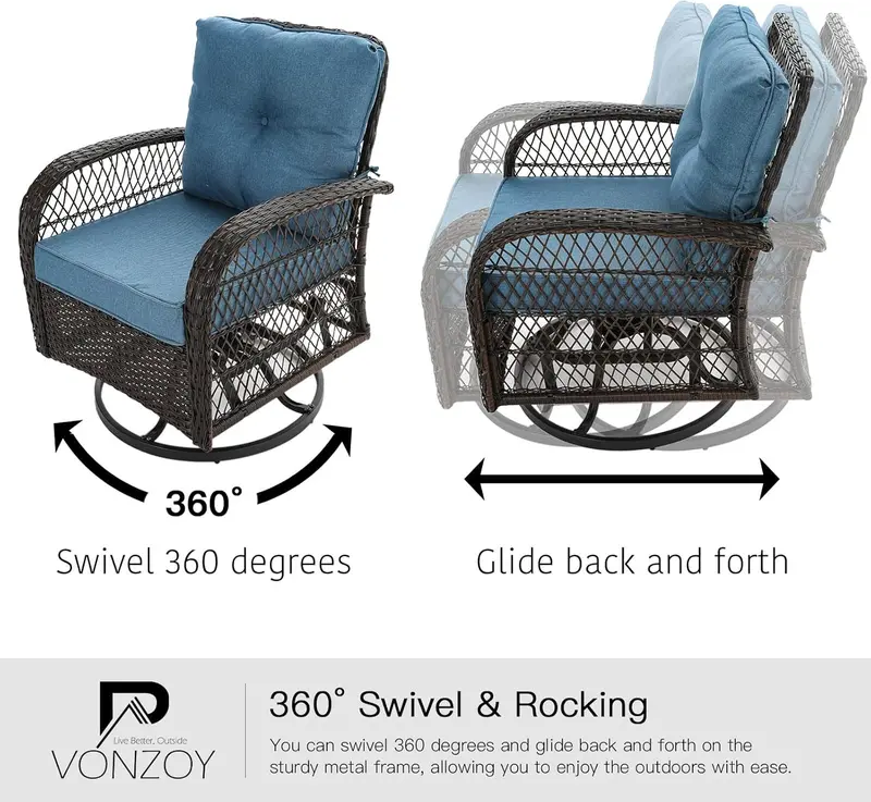 VONZOY Patio Furniture Set – 3-Piece Rocking Chair Collection with Premium Thick Cushions