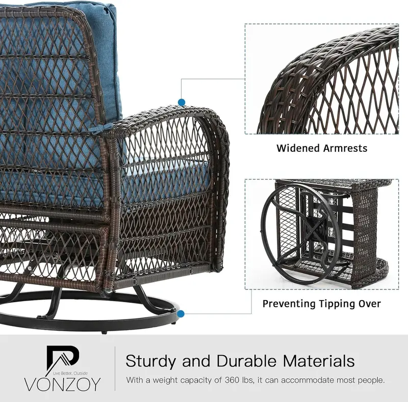 VONZOY Patio Furniture Set – 3-Piece Rocking Chair Collection with Premium Thick Cushions
