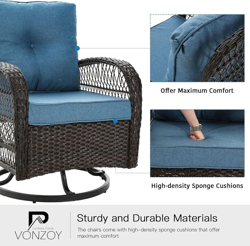 VONZOY Patio Furniture Set – 3-Piece Rocking Chair Collection with Premium Thick Cushions