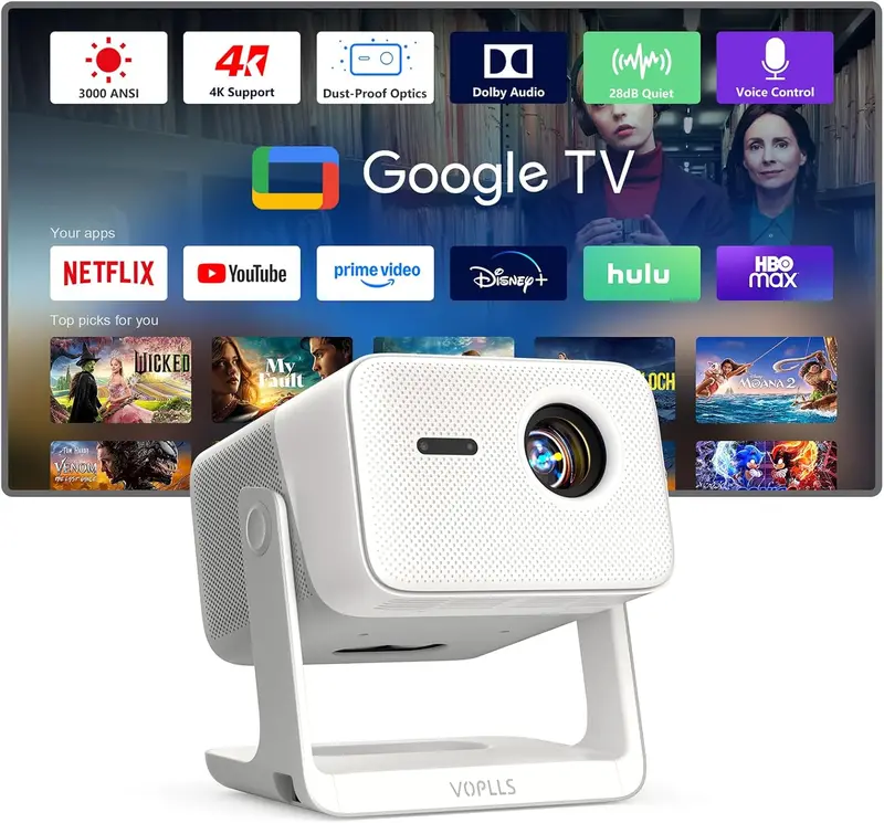 VOPLLS Bluetooth & WiFi Smart Projector – Outdoor-Friendly with Dolby Audio and Auto Focus