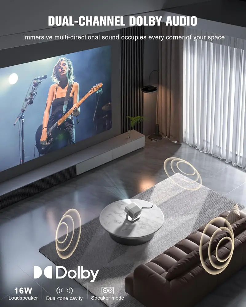 VOPLLS Bluetooth & WiFi Smart Projector – Outdoor-Friendly with Dolby Audio and Auto Focus