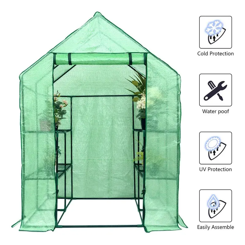 Walk-In Indoor/Outdoor Greenhouse Tent — 4.8'×4.8'×6.4' Plant Growing Enclosure