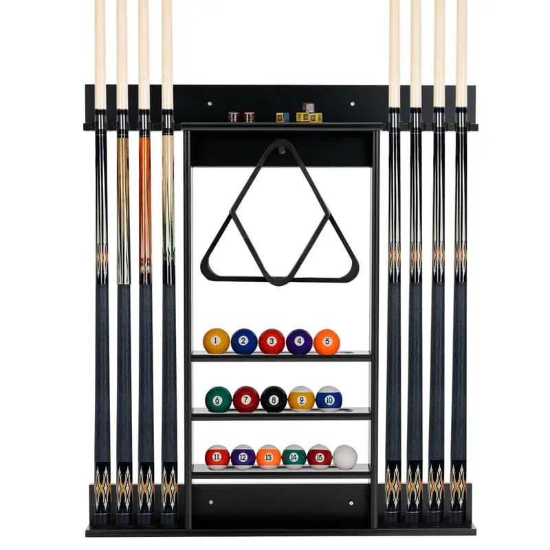 Wall-Mounted Solid Pine Pool Cue Rack for Billiards Accessories