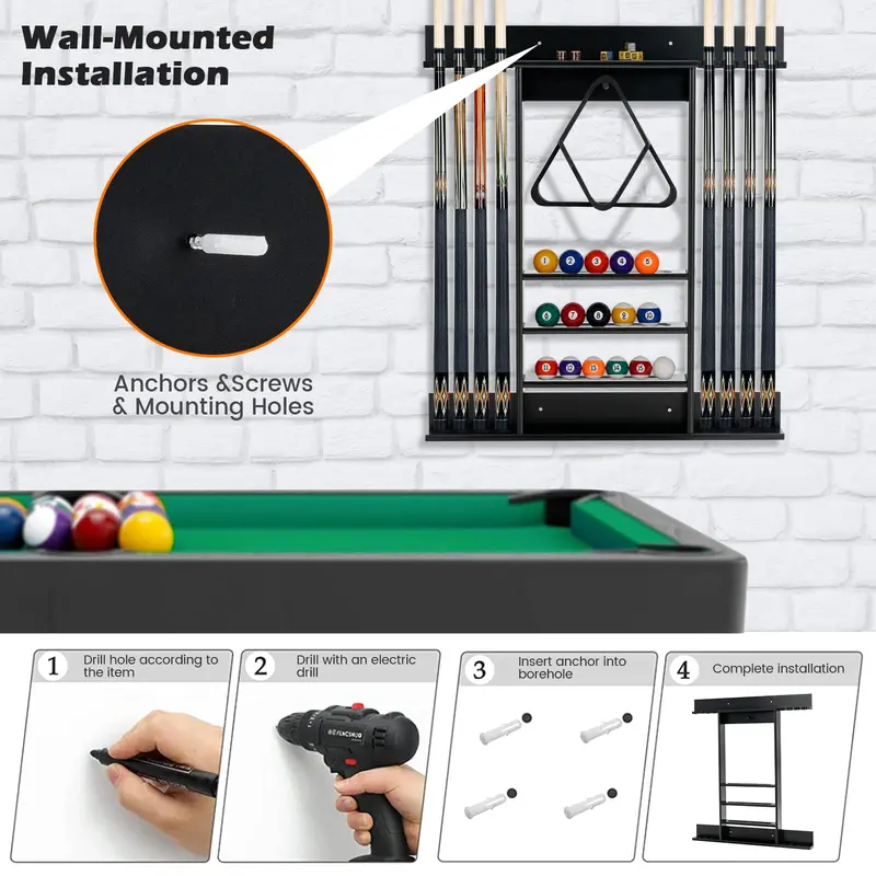 Wall-Mounted Solid Pine Pool Cue Rack for Billiards Accessories