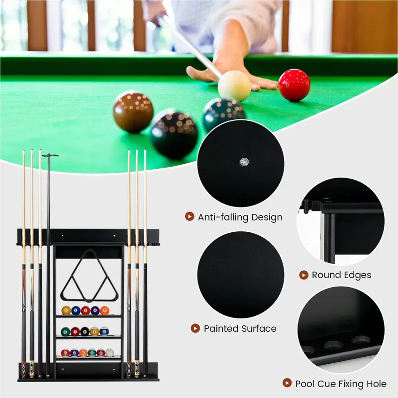 Wall-Mounted Solid Pine Pool Cue Rack for Billiards Accessories