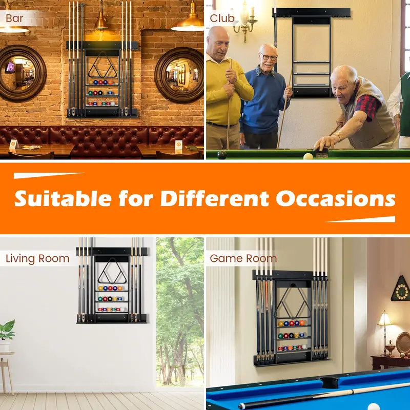 Wall-Mounted Solid Pine Pool Cue Rack for Billiards Accessories