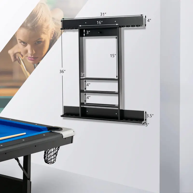 Wall-Mounted Solid Pine Pool Cue Rack for Billiards Accessories