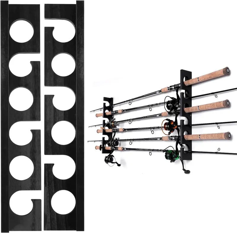 Wall- or Ceiling-Mounted Fishing Rod Organizer for Space-Saving Garage or Shed Storage