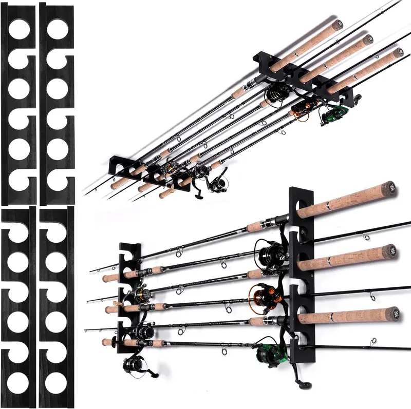 Wall- or Ceiling-Mounted Fishing Rod Organizer for Space-Saving Garage or Shed Storage