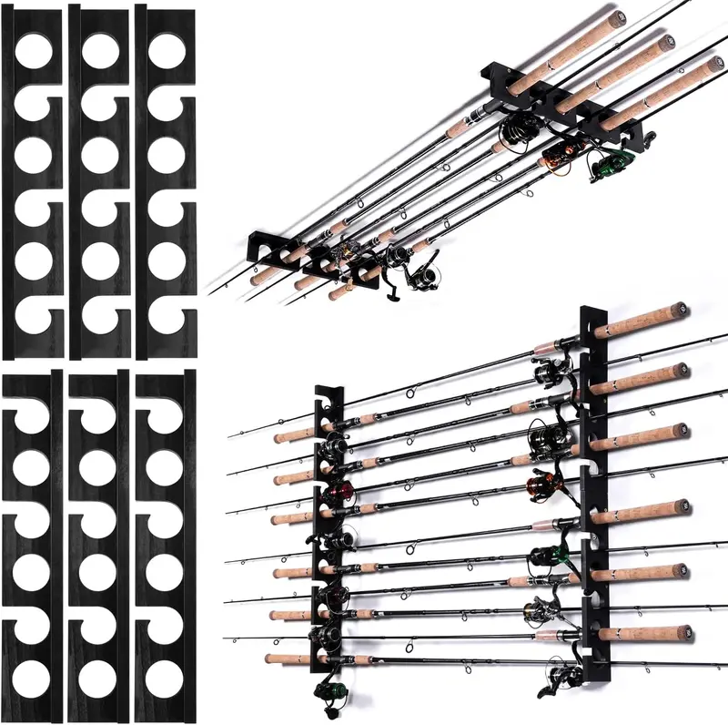 Wall- or Ceiling-Mounted Fishing Rod Organizer for Space-Saving Garage or Shed Storage