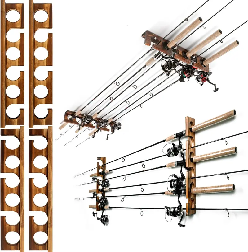 Wall- or Ceiling-Mounted Fishing Rod Organizer for Space-Saving Garage or Shed Storage