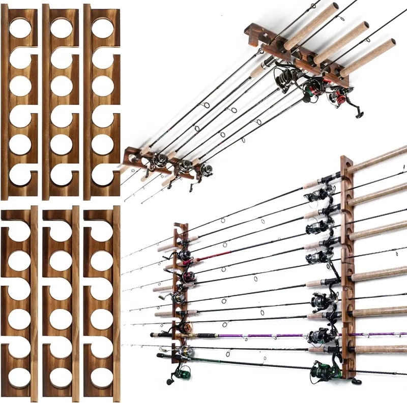 Wall- or Ceiling-Mounted Fishing Rod Organizer for Space-Saving Garage or Shed Storage