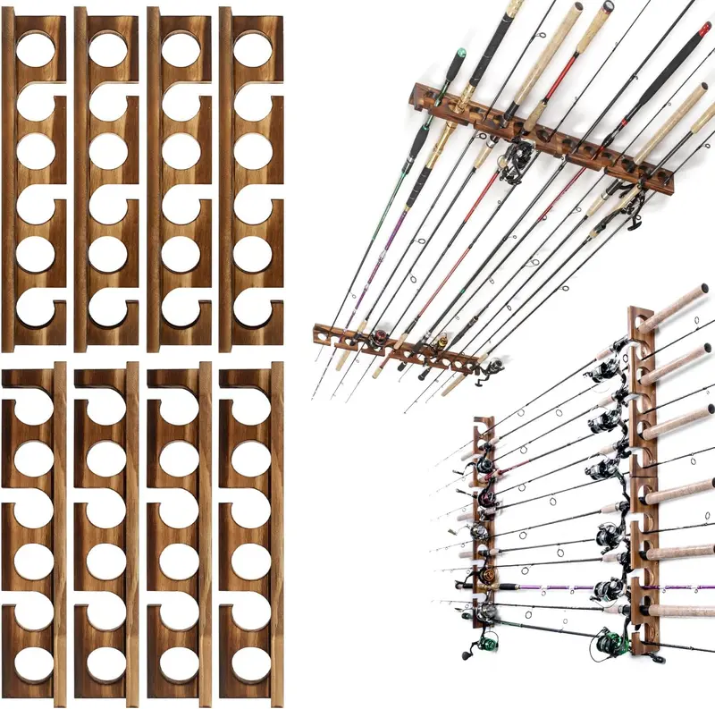 Wall- or Ceiling-Mounted Fishing Rod Organizer for Space-Saving Garage or Shed Storage