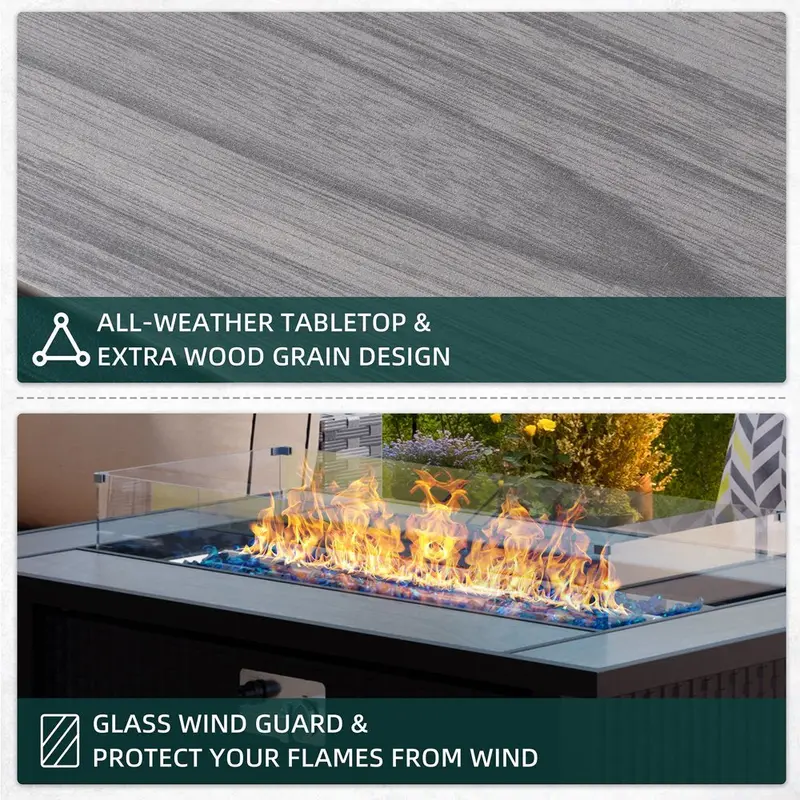 Walsunny 45-Inch Propane Fire Pit Table – 50,000 BTU Rattan Patio Design with Lid & Wind Guard 2