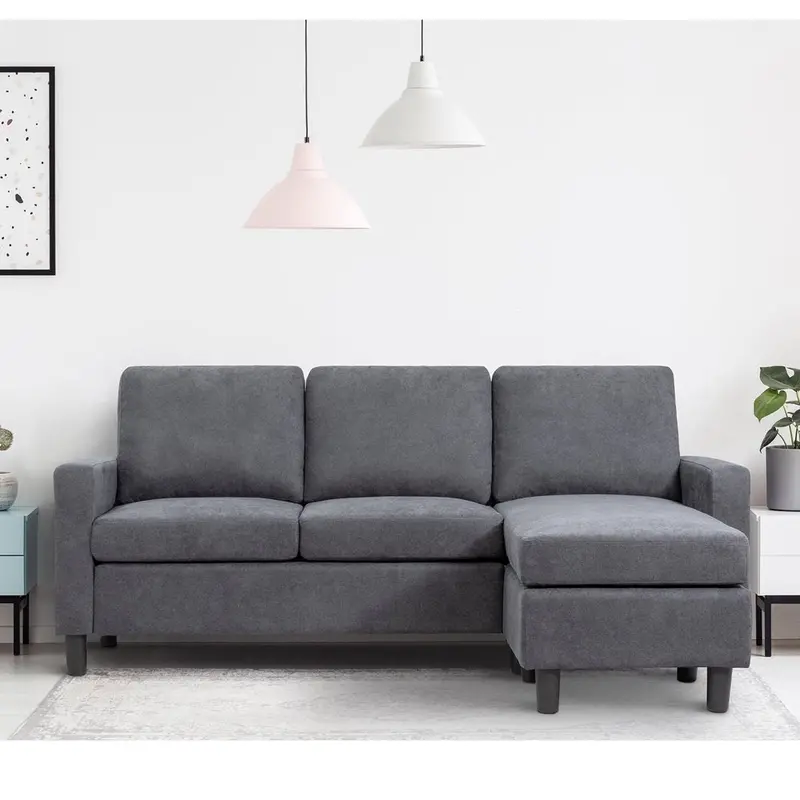 Walsunny L-Shaped Convertible Sectional Sofa – Linen Upholstery, Reversible Ottoman, Space-Saving Design