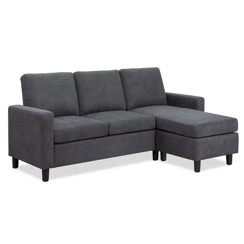 Walsunny L-Shaped Convertible Sectional Sofa – Linen Upholstery, Reversible Ottoman, Space-Saving Design