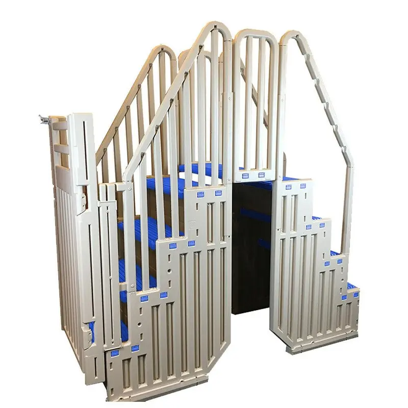 Warm Gray Above-Ground Pool System – Includes Blue Steps and Secure Closure 2