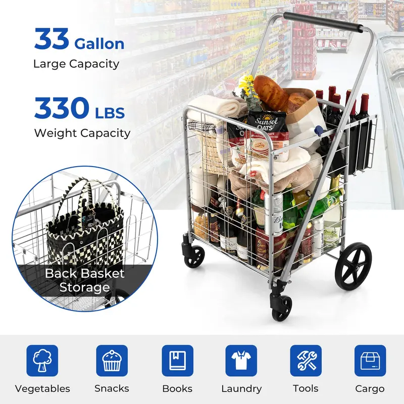 Waterproof Jumbo Folding Shopping Cart for Groceries – Upgraded Lightweight Design 2